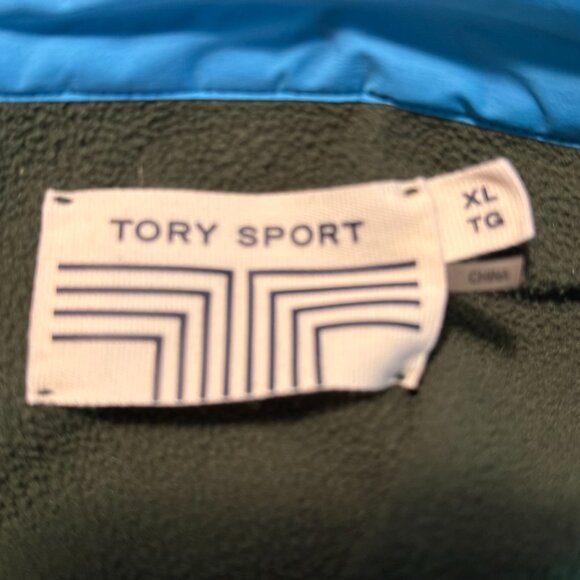 Tory Burch Tory Sport green/blue colorblock T-snap fleece pullover in Dark Olive - Picture 3 of 3